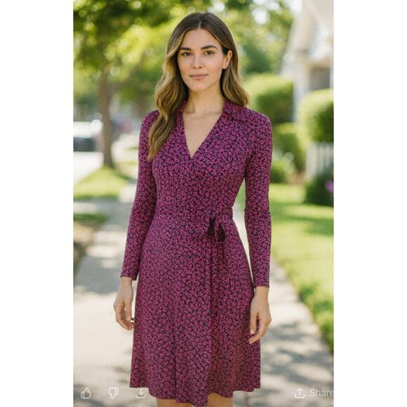 Diane Von Furstenberg SZ 4 New Jeanne Two Wrap Dress Floral Check Tiny Rose $398 - Picture 1 of 7